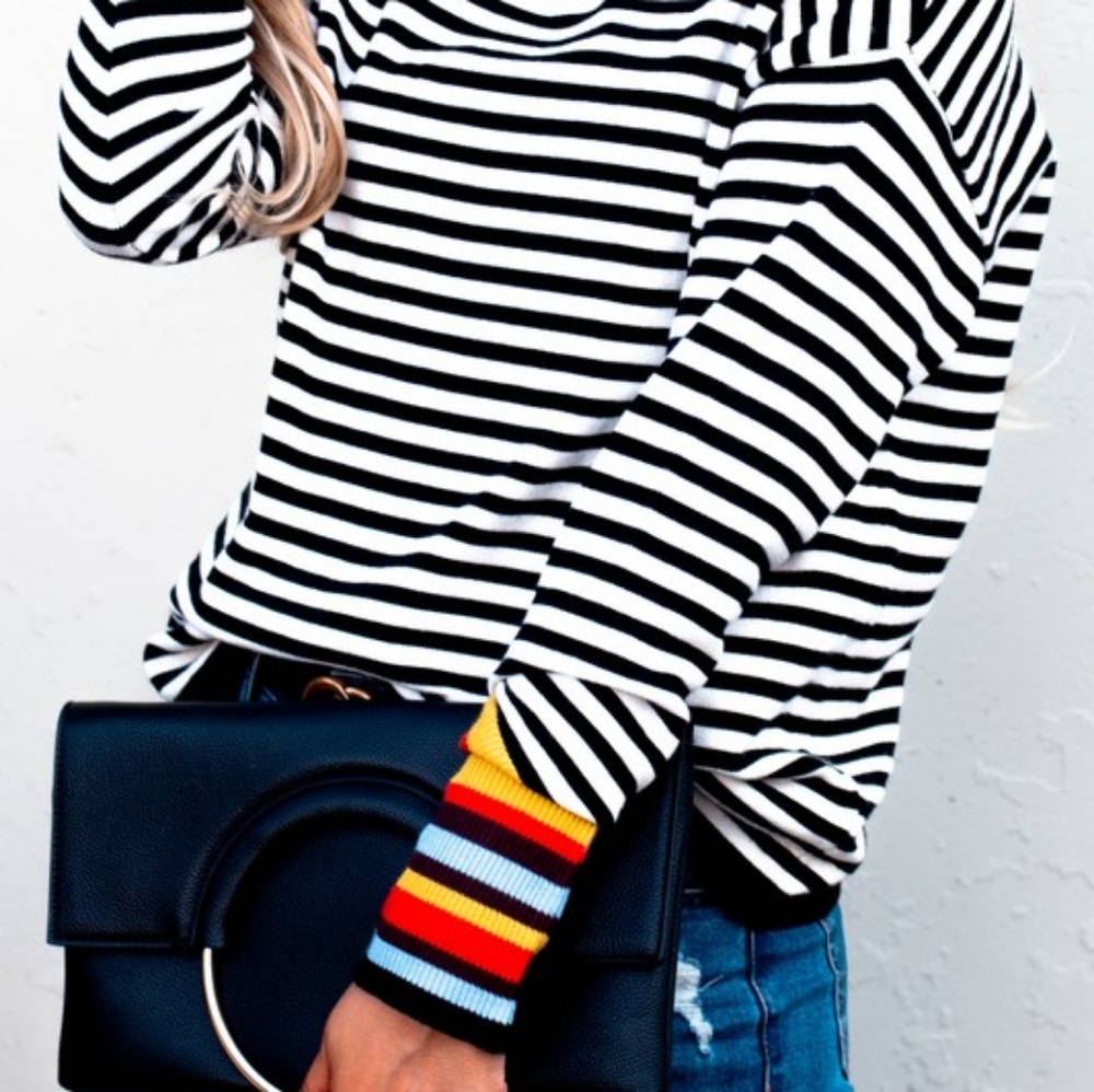 LAST 1! Striped turtleneck sweater rainbow sleeves - Picture 5 of 7